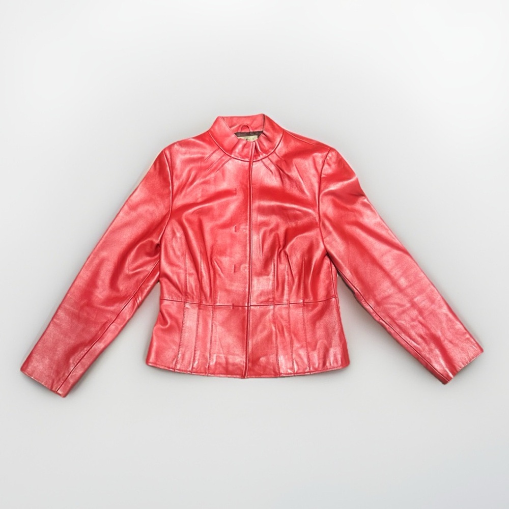 VTG i.e 100% Women’s Red Leather Jacket Petite Medium Moto Y2K 90s Retro Biker
